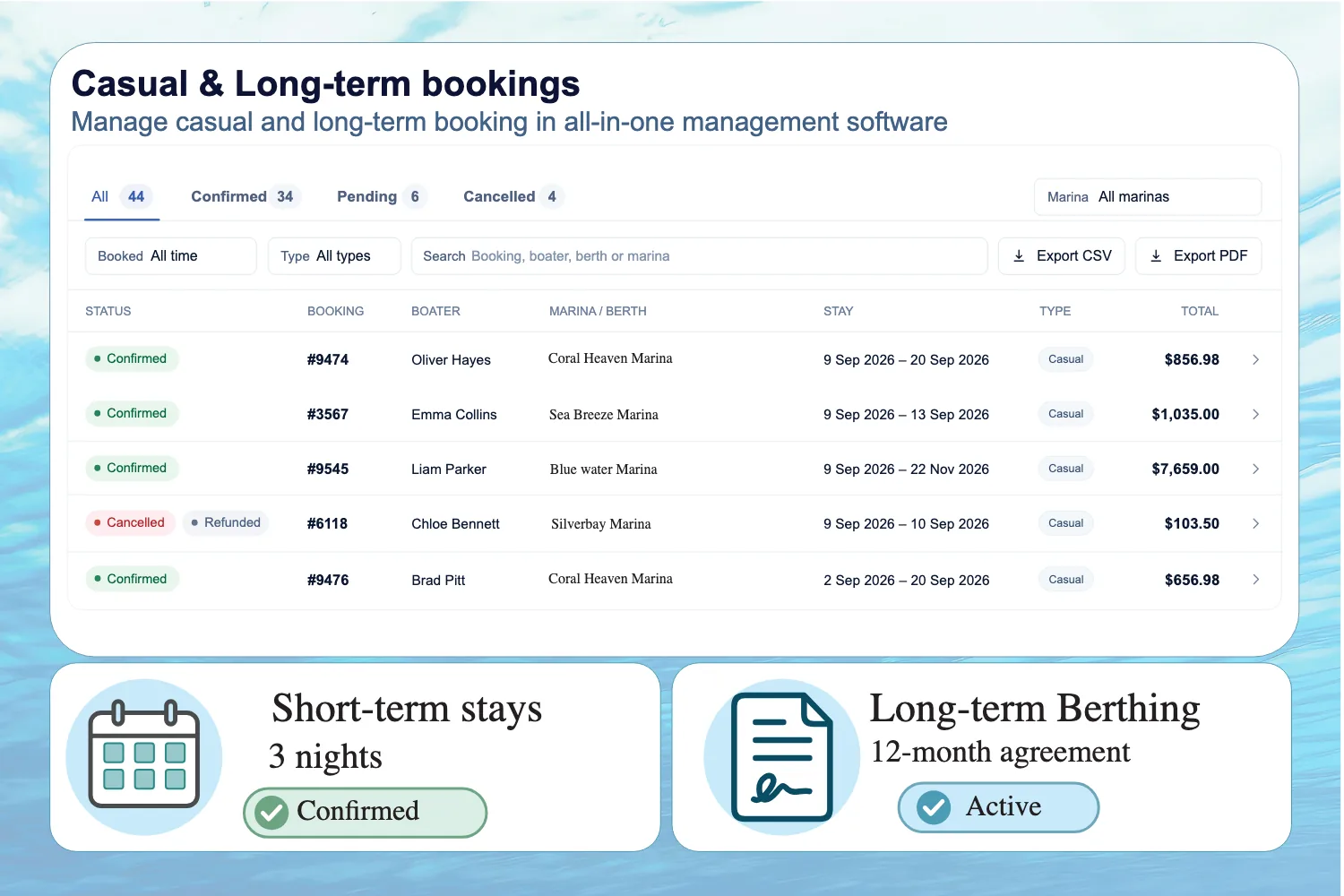 Casual & Long-Term Bookings